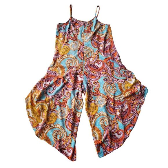 Ivy Street Jumpsuit Colorful Paisley Hankerchief Style Loose Fit Size L - Picture 8 of 16